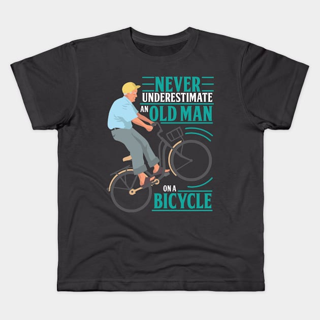 Never Underestimate An Old Man On a Bicycle Kids T-Shirt by andantino